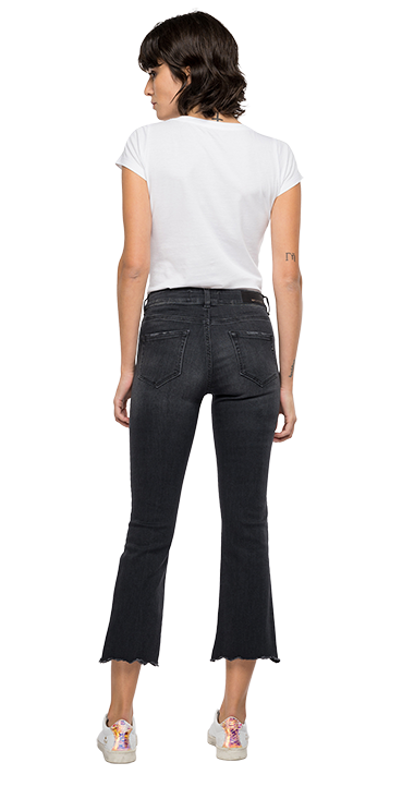 10OZブラックオーバーダイブラックストレッチフレアクロップレッグデニムFAABY FLARE CROP 詳細画像